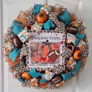 Fall Football Wreath - Pumpkins, Leaves and Football Pease